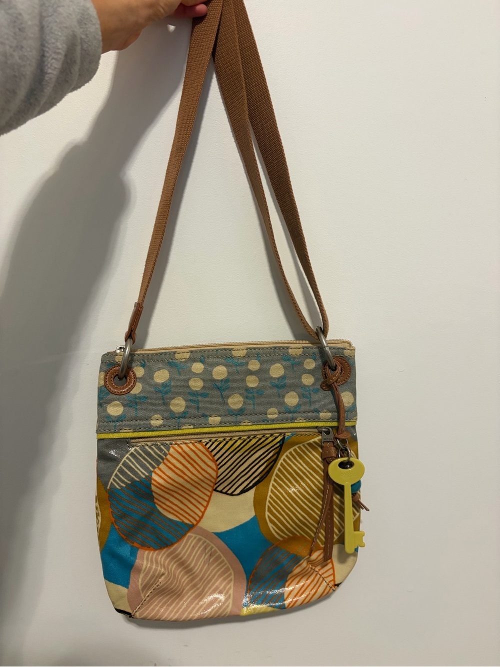 Vintage Fossil Patterned Crossbody Bag